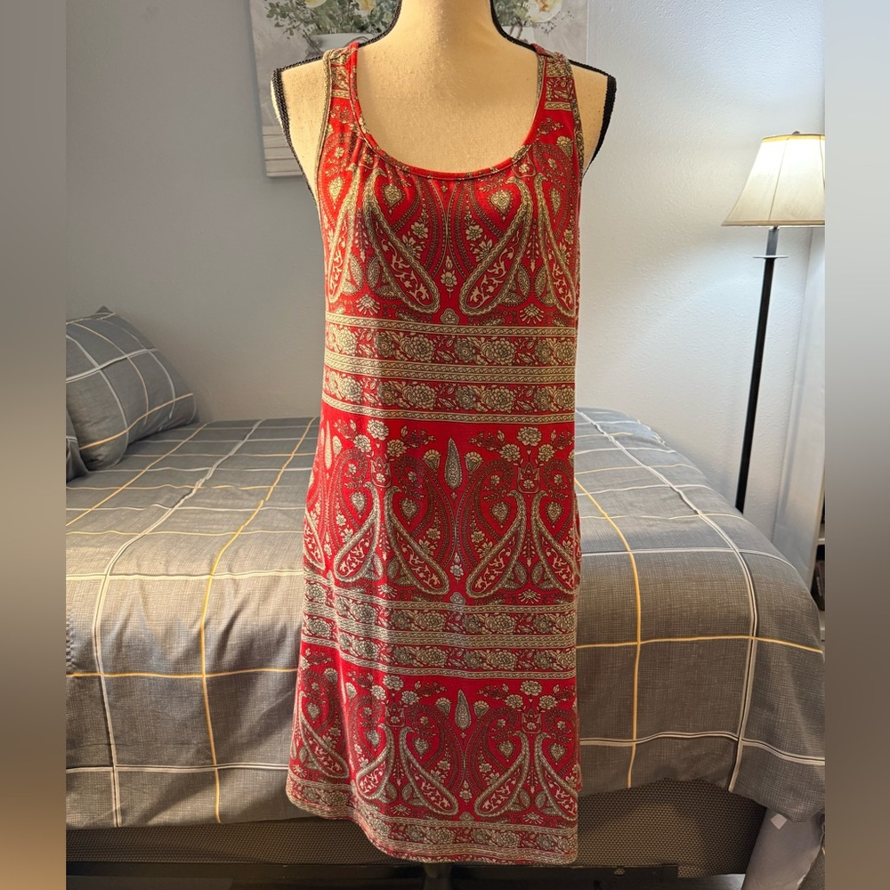 👗NWT Hibelle Red Paisley Sleeveless Dress Size XL